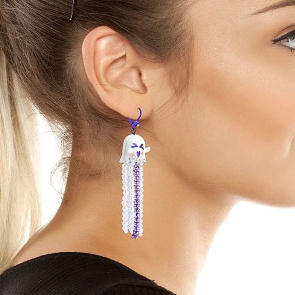 Betsey Johnson Glow in the Dark Ghost Pearl Fringe Drop Earrings - Picture 7 of 7
